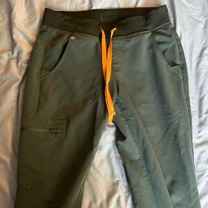 Women’s Moss Green Scrub Pants with Orange Drawstring